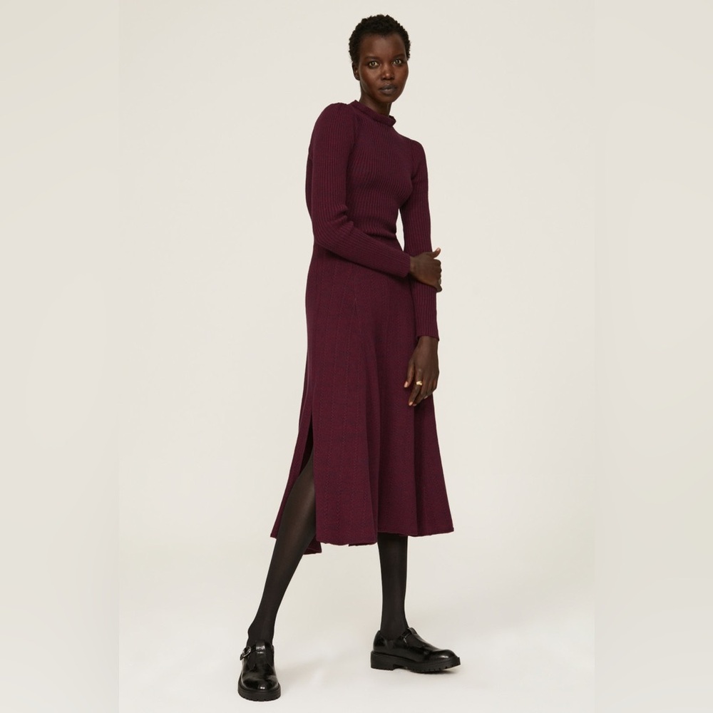 Pamela Love Red Ribbed Sheath Dress with Bishop Sleeves